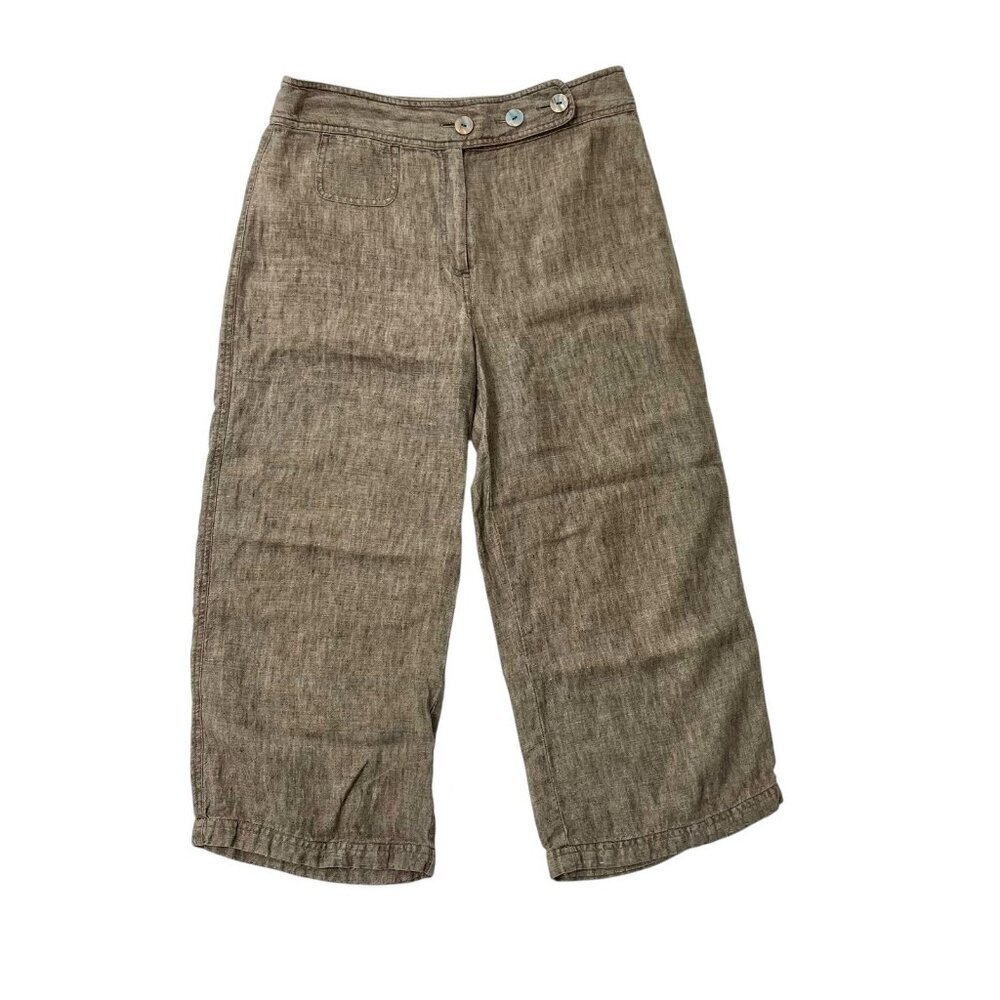 J Jill 100% Linen Cropped Wide-Leg Pants Culottes Coastal Brown size 10 PETITE